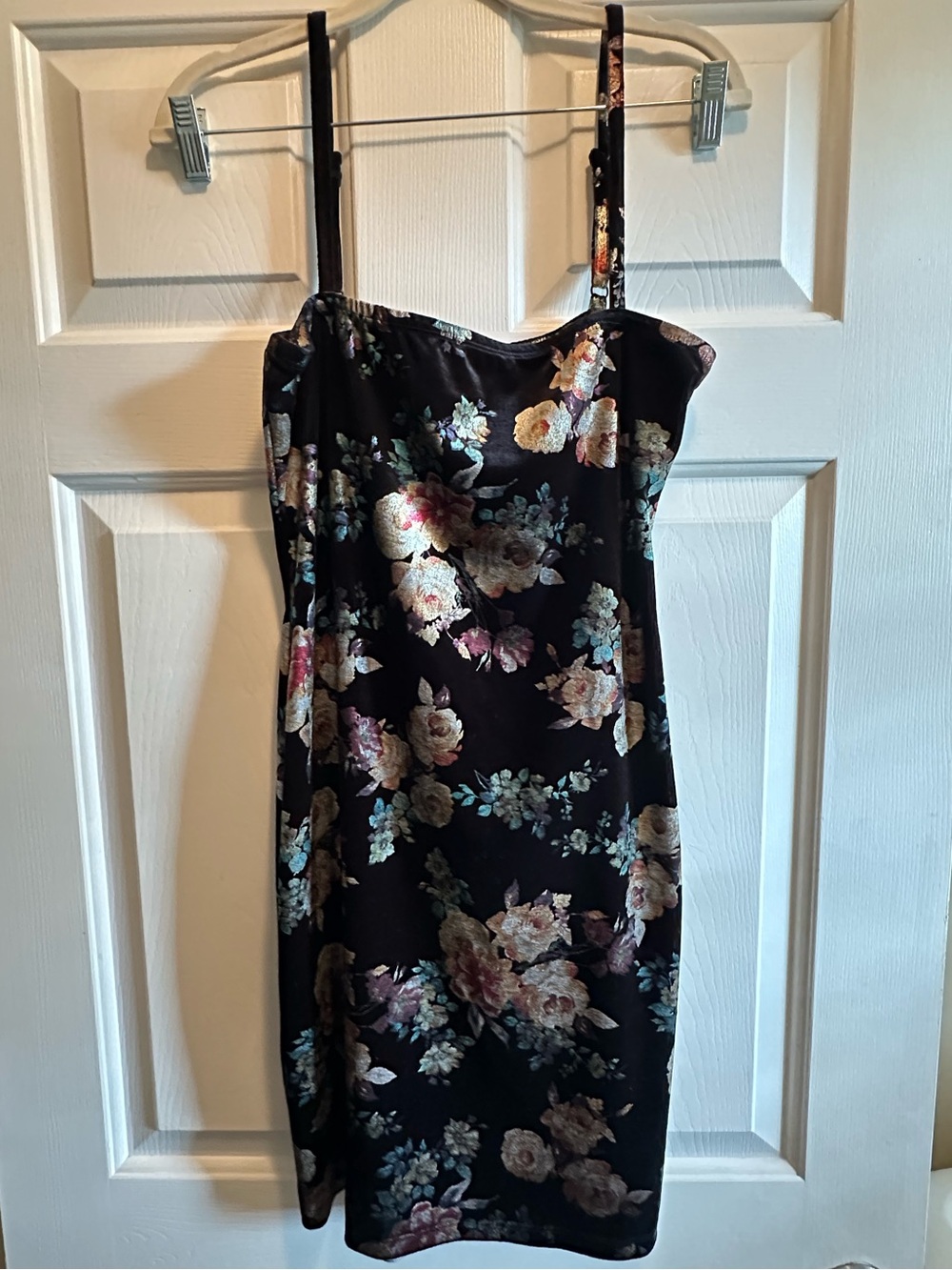 Y2K Vintage Black Velvet Floral Strappy Mini Dress L Whimsigoth Grunge Fairy 90s
